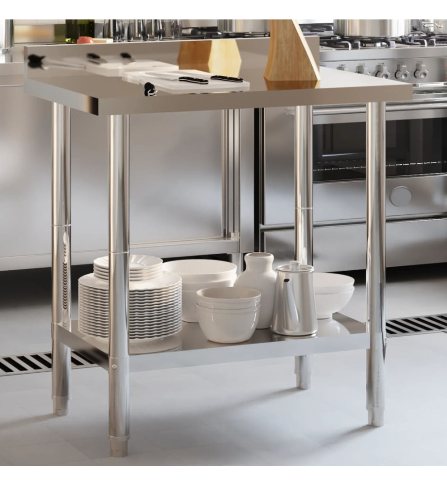 Table de travail de cuisine avec dosseret 82,5x55x93 cm inox