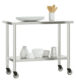 Table de travail de cuisine avec roues 110x55x85 cm inox