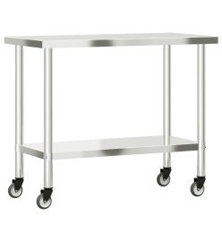 Table de travail de cuisine avec roues 110x55x85 cm inox