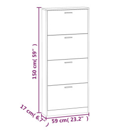 Armoire à chaussure Blanc brillant 59x17x150 cm Bois ingénierie