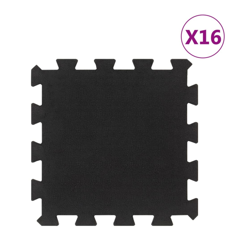 Carreaux de sol caoutchouc 16 pcs noir 16 mm 30x30 cm