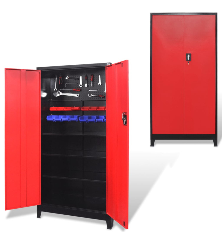 Armoire à outils avec 2 portes Acier 90x40x180 cm Noir et rouge