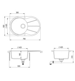 Évier de cuisine Granit Seul lavabo Ovale Beige