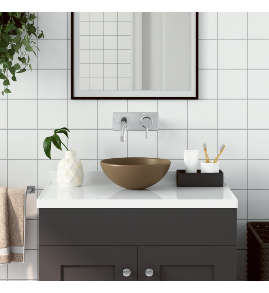 Lavabo de salle de bain Céramique Crème mat Rond