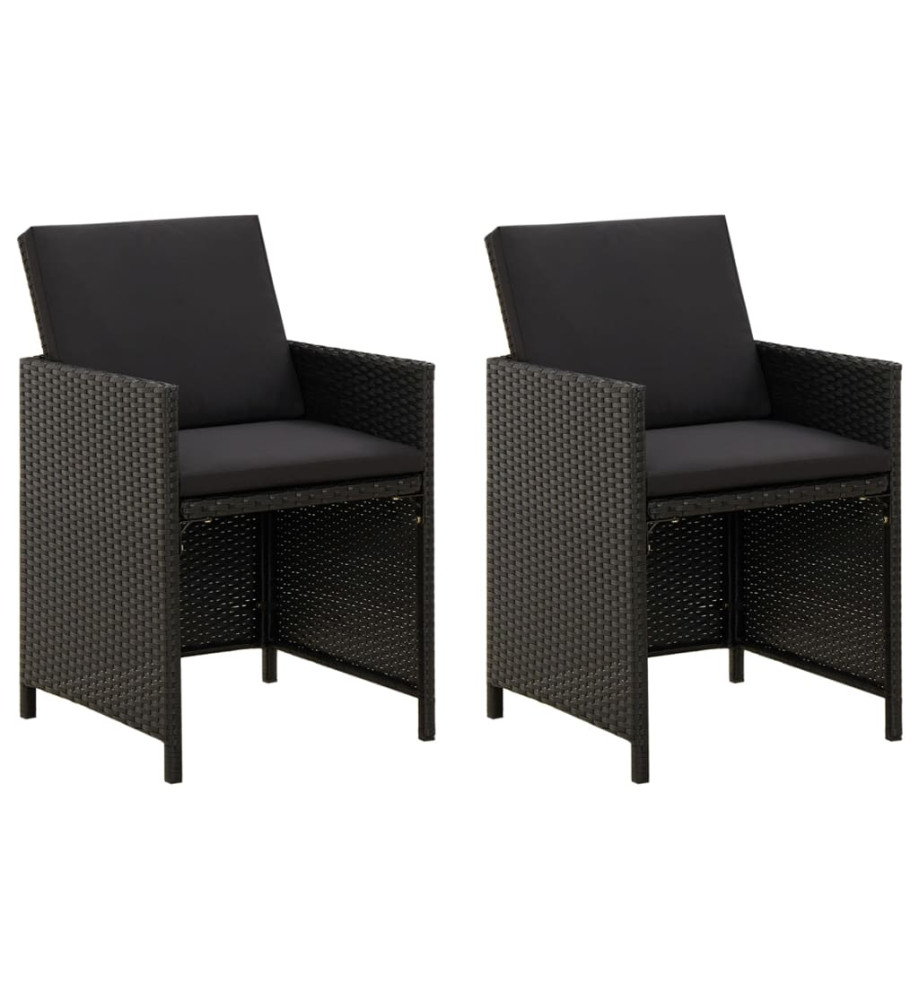 Chaises de jardin 2 pcs avec coussins Résine tressée Noir