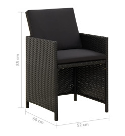 Chaises de jardin 2 pcs avec coussins Résine tressée Noir