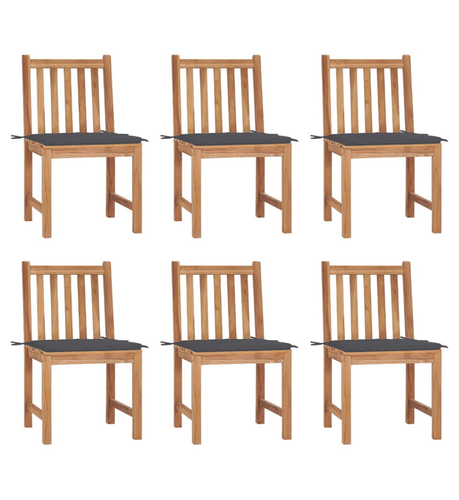 Chaises de jardin 6 pcs avec coussins Bois de teck massif