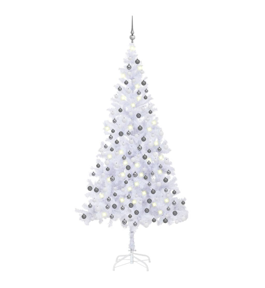 Arbre de Noël artificiel avec LED et boules L 240 cm Blanc