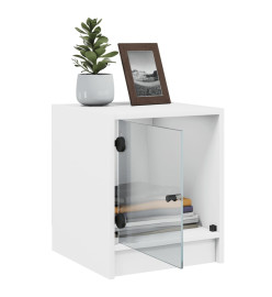Tables de chevet avec portes en verre 2 pcs blanc 35x37x42 cm