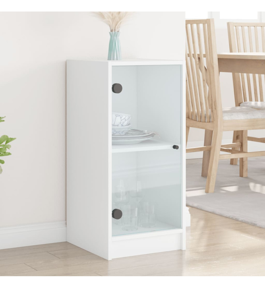 Armoire latérale avec portes en verre blanc 35x37x75,5 cm Armoire latérale avec portes en verre blanc 35x37x75,5 cm