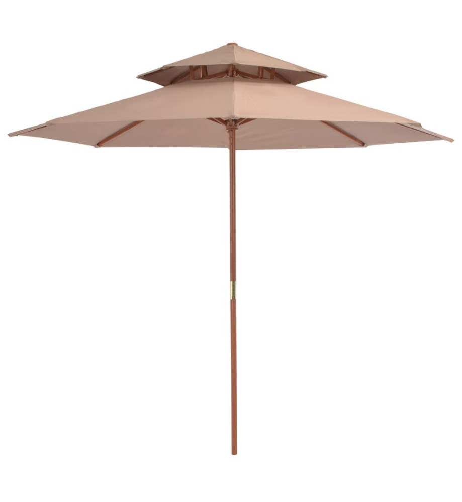 Parasol double avec mât en bois 270 cm Taupe