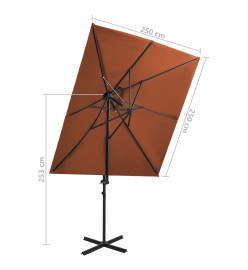 Parasol déporté à double toit Terre cuite 250x250 cm