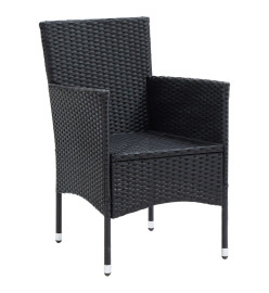 Mobilier à dîner de jardin et coussins 7pcs Résine tressée Noir