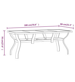 Table de jardin Marron et noir 180x80x70 cm Acier et verre