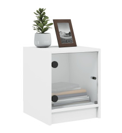 Table de chevet avec porte en verre blanc 35x37x42 cm