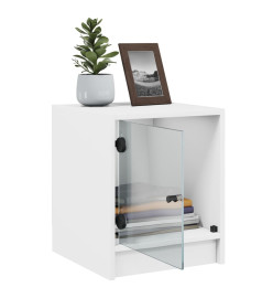 Table de chevet avec porte en verre blanc 35x37x42 cm
