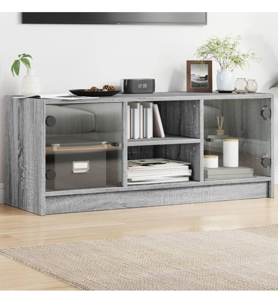 Meuble TV avec portes en verre sonoma gris 102x37x42 cm