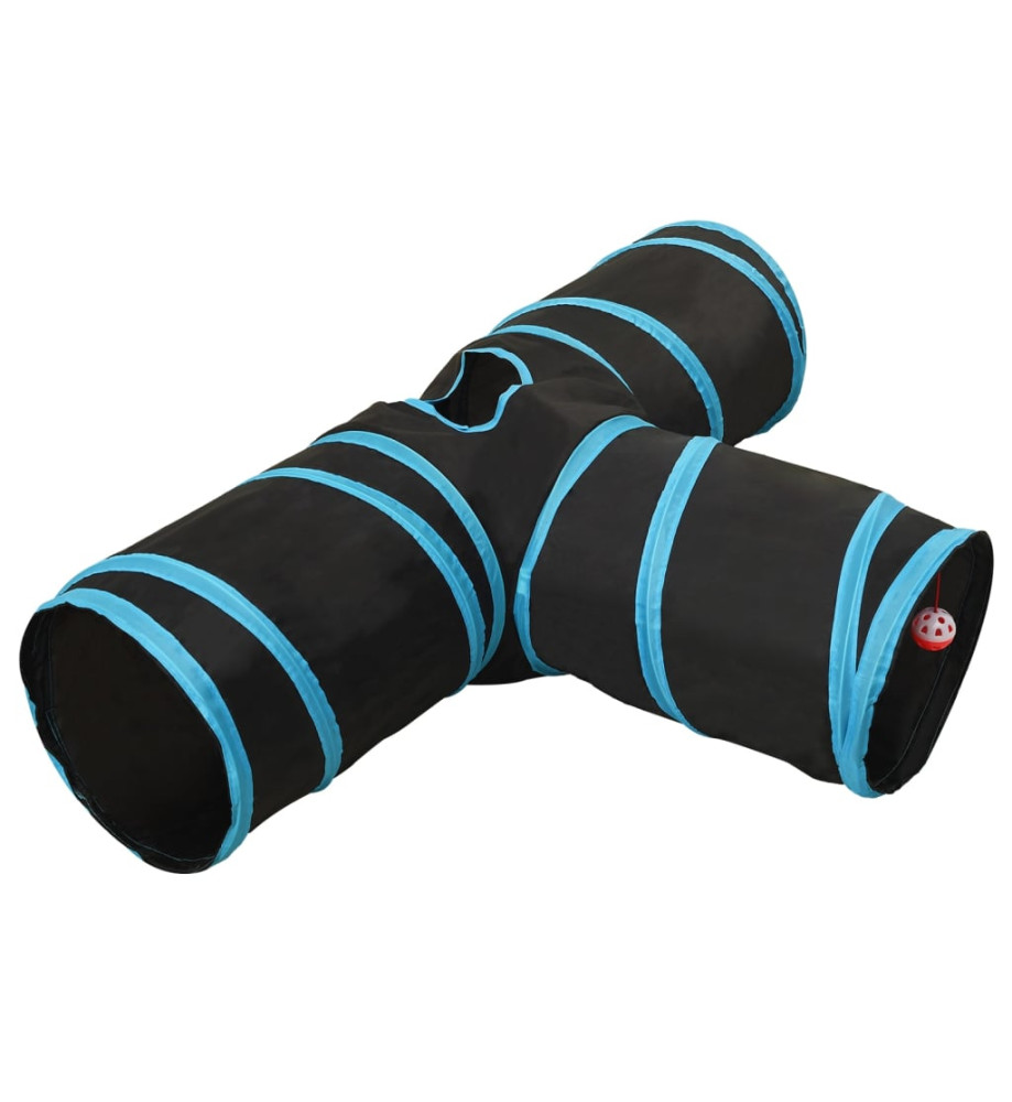 Tunnel pour chats à 3 voies Noir et bleu 90 cm Polyester