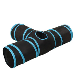 Tunnel pour chats à 3 voies Noir et bleu 90 cm Polyester