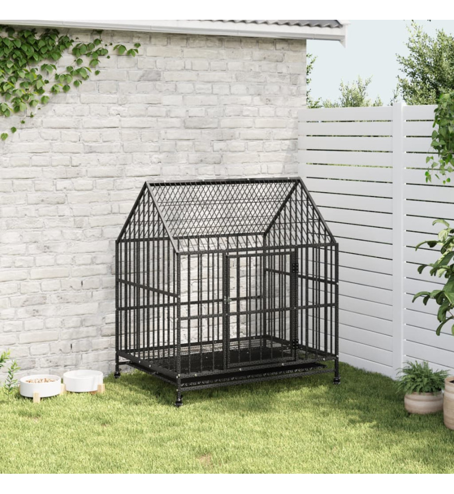 Cage pour chien avec roues noir gris acier galvanisé