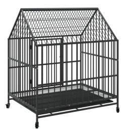 Cage pour chien avec roues noir gris acier galvanisé