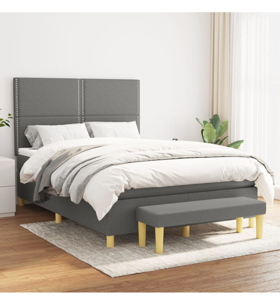 Lit à sommier tapissier avec matelas Gris foncé 140x190cm Tissu