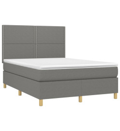 Sommier tapissier et matelas et LED Gris foncé 140x190 cm Tissu