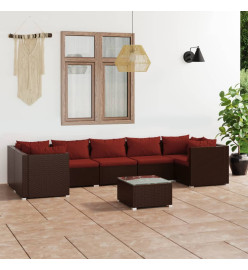 Salon de jardin 8 pcs avec coussins résine tressée marron