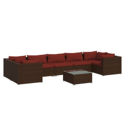 Salon de jardin 8 pcs avec coussins résine tressée marron