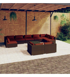 Salon de jardin 10 pcs avec coussins Marron Résine tressée