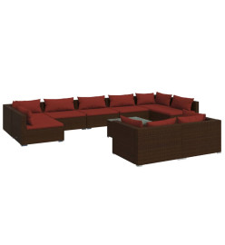 Salon de jardin 10 pcs avec coussins Marron Résine tressée
