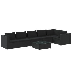 Salon de jardin 7 pcs avec coussins Résine tressée Noir