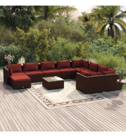 Salon de jardin 11 pcs avec coussins Résine tressée Marron