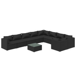Salon de jardin 10 pcs avec coussins Résine tressée Noir