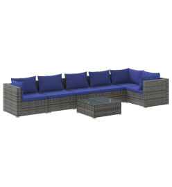 Salon de jardin 7 pcs avec coussins résine tressée gris