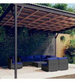 Salon de jardin 9 pcs avec coussins Résine tressée Gris