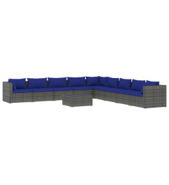 Salon de jardin 10 pcs avec coussins Résine tressée Gris