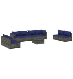 Salon de jardin 9 pcs avec coussins Résine tressée Gris