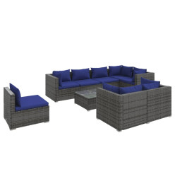 Salon de jardin 9 pcs avec coussins Résine tressée Gris