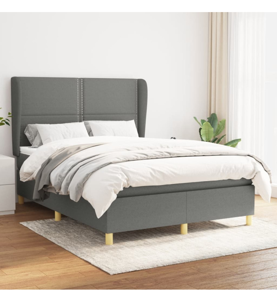 Lit à sommier tapissier avec matelas Gris foncé 140x190cm Tissu