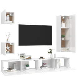 Ensemble de meuble TV 5 pcs Blanc brillant Aggloméré