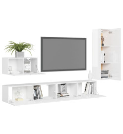 Ensemble de meuble TV 4 pcs Blanc brillant Aggloméré