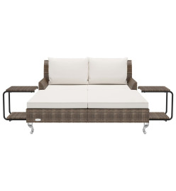 Chaise longue à 2 places avec coussins Résine tressée Marron