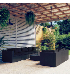 Salon de jardin 8 pcs avec coussins résine tressée noir
