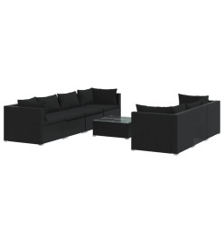Salon de jardin 8 pcs avec coussins résine tressée noir