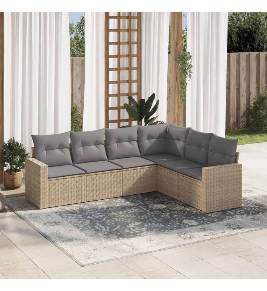 Salon de jardin avec coussins 6 pcs beige résine tressée Salon de jardin avec coussins 6 pcs beige résine tressée