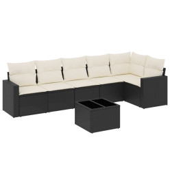 Salon de jardin 7 pcs avec coussins noir résine tressée