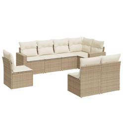 Salon de jardin avec coussins 8 pcs beige résine tressée