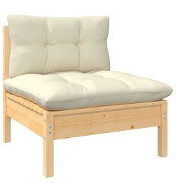 Salon de jardin 3 pcs avec coussins crème Bois de pin massif