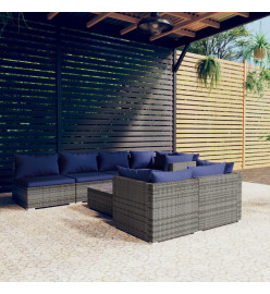 Salon de jardin 8 pcs avec coussins Gris Résine tressée